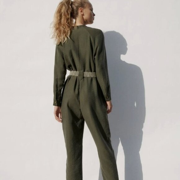 Zara Olive Long Sleeve Jumpsuit - Picture 2 of 12